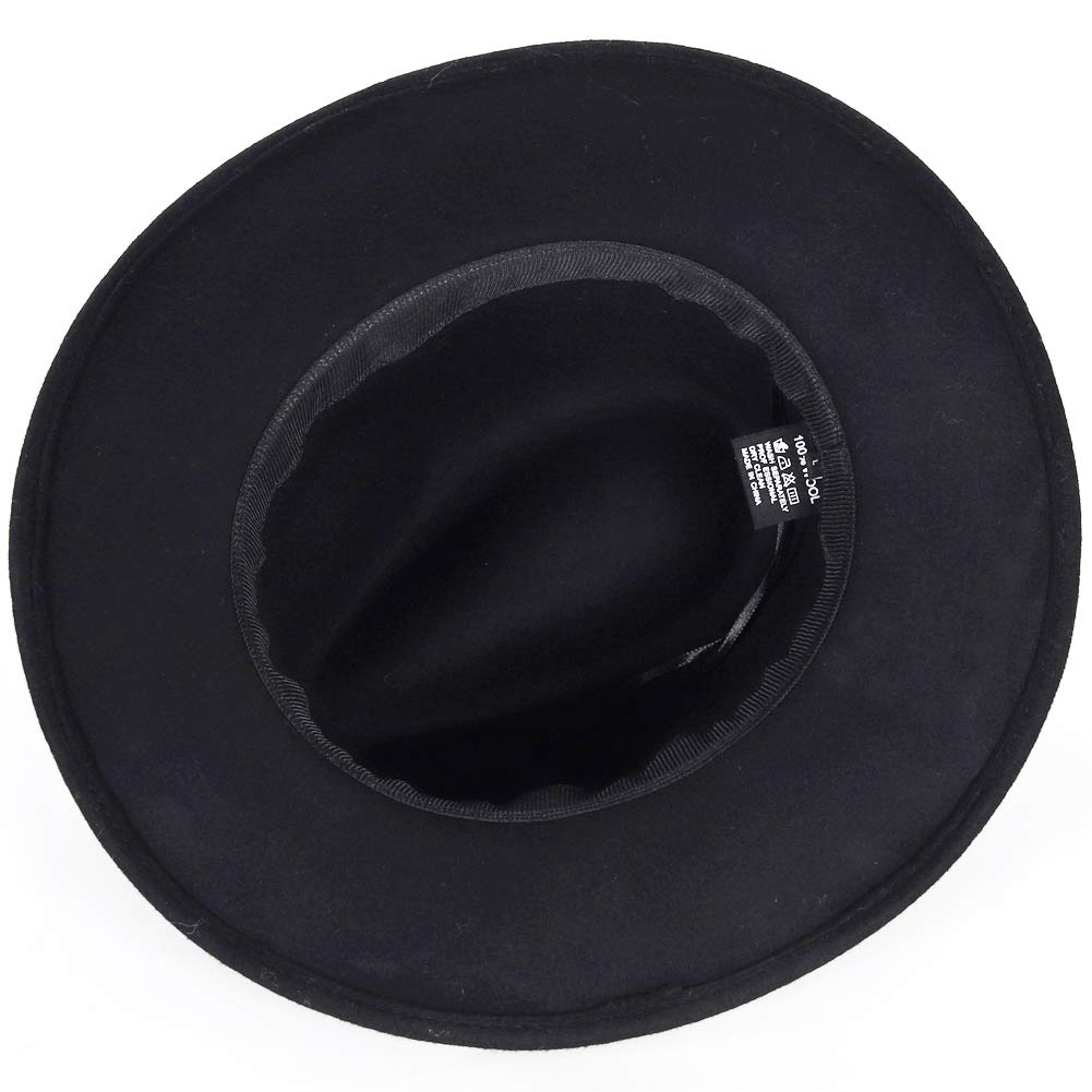 FORBUSITE Wool Felt Wide Brim Fedora Hats for Women Men Black-L