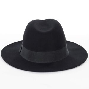 FORBUSITE Wool Felt Wide Brim Fedora Hats for Women Men Black-L