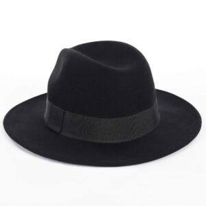 FORBUSITE Wool Felt Wide Brim Fedora Hats for Women Men Black-L