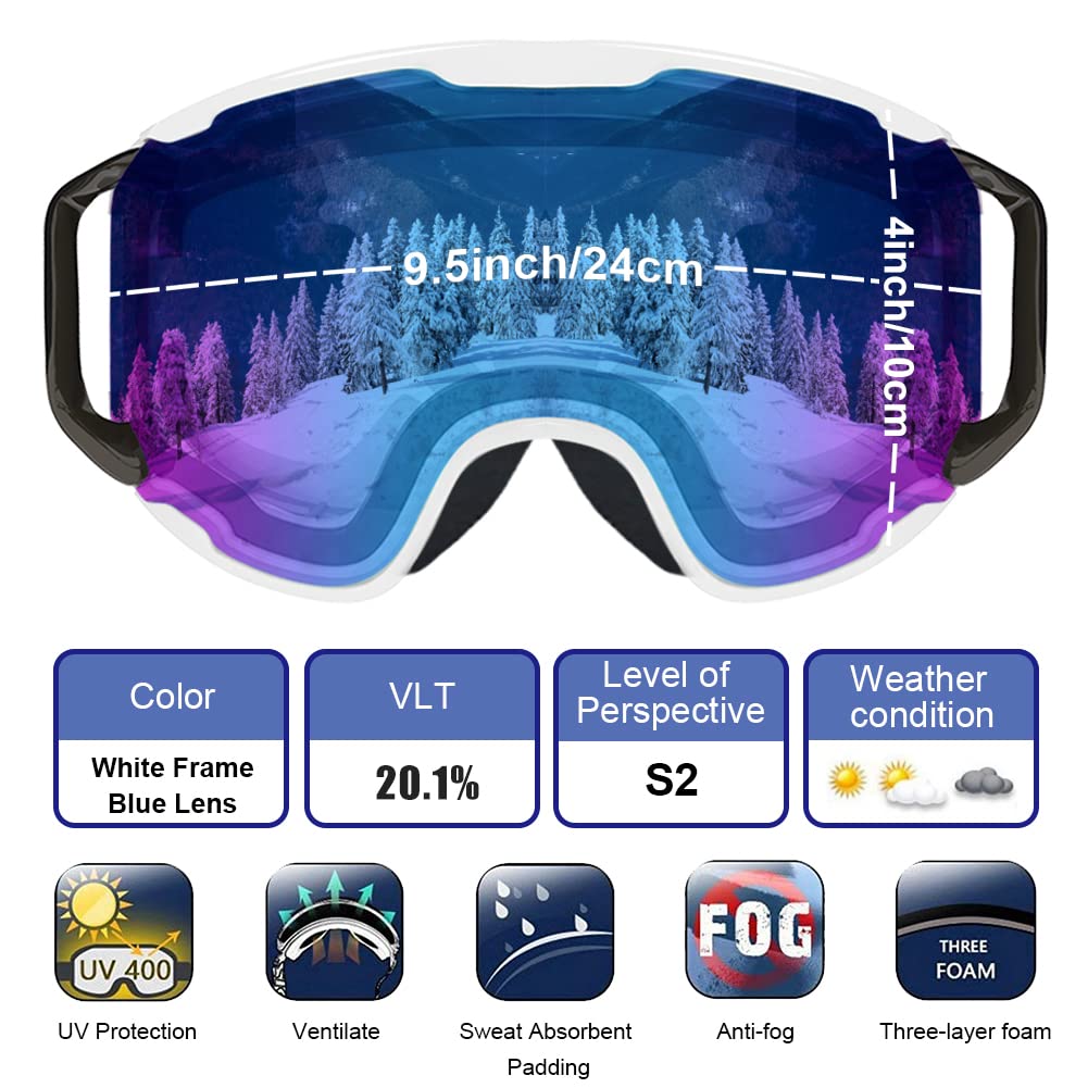 Extra Mile Ski Goggles, Anti-Fog Protection Snowboard Dual Lens for Men Women