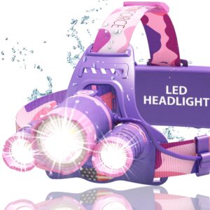 danforce headlamp, ultra bright rechargeable led headlamp,cree 1080 lumens,zoomable head lamp flashlight. headlight usb rechargeable, ipx45 headlamps for camping, outdoors,red light include (pink)