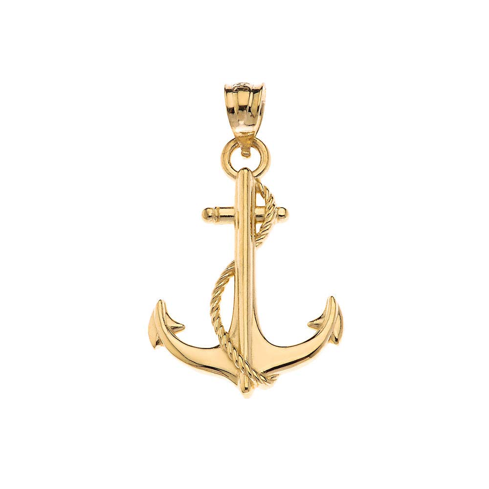 CaliRoseJewelry 10k Anchor Nautical Rope Sailor Navy Charm Pendant in Yellow Gold