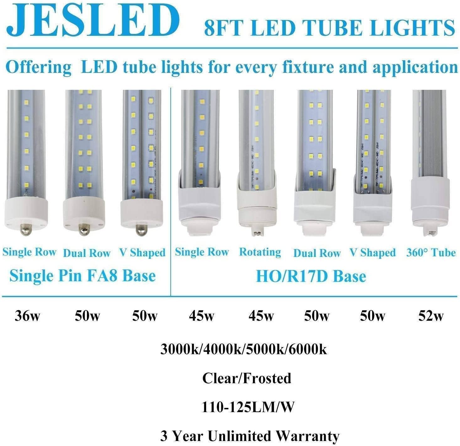 JESLED R17D/HO 8FT LED Bulbs - (12 Pack) Rotate V Shape, 5000K Daylight 72W, 7200LM, 110W Equivalent F96T12/DW/HO, Clear Cover, T8/T10/T12 Replacement, Dual-End Powered, Ballast Bypass