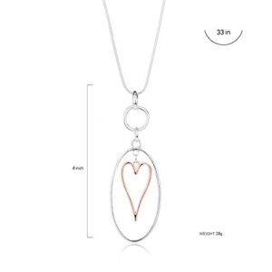 welbijoux Necklaces for Women Heart Pendant Long Sweater Layered Y Statement Lariat Silver Rose Gold Chain Necklace with Gifts Box (Rose Gold)