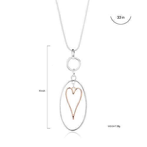 welbijoux Necklaces for Women Heart Pendant Long Sweater Layered Y Statement Lariat Silver Rose Gold Chain Necklace with Gifts Box (Rose Gold)