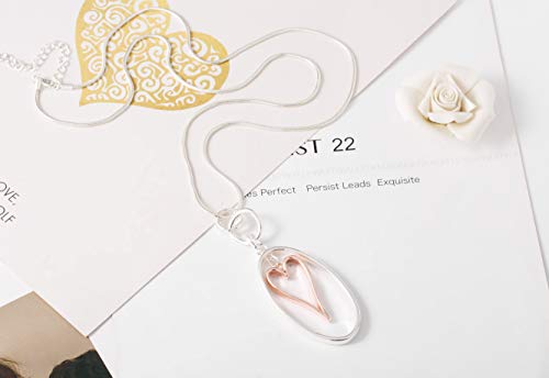 welbijoux Necklaces for Women Heart Pendant Long Sweater Layered Y Statement Lariat Silver Rose Gold Chain Necklace with Gifts Box (Rose Gold)