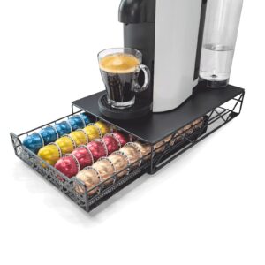 RECAPS Coffee Pod Holder Pod Drawer Storage Pods Holder Coffee Capsules Kitchen Organizer Compatible with Vertuoline Vertuo Stores 40 Capsules Black Color