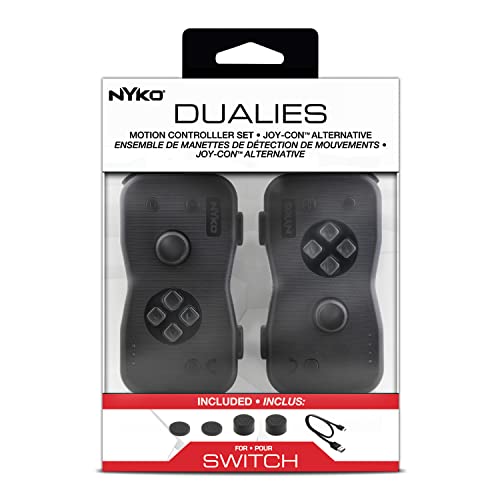 Nyko Dualies Controller Set for Nintendo Switch -Black: Comfortable, Responsive, and Precise Wireless Gaming with Motion Control, USB C Charge Cable. Joycon Alternative