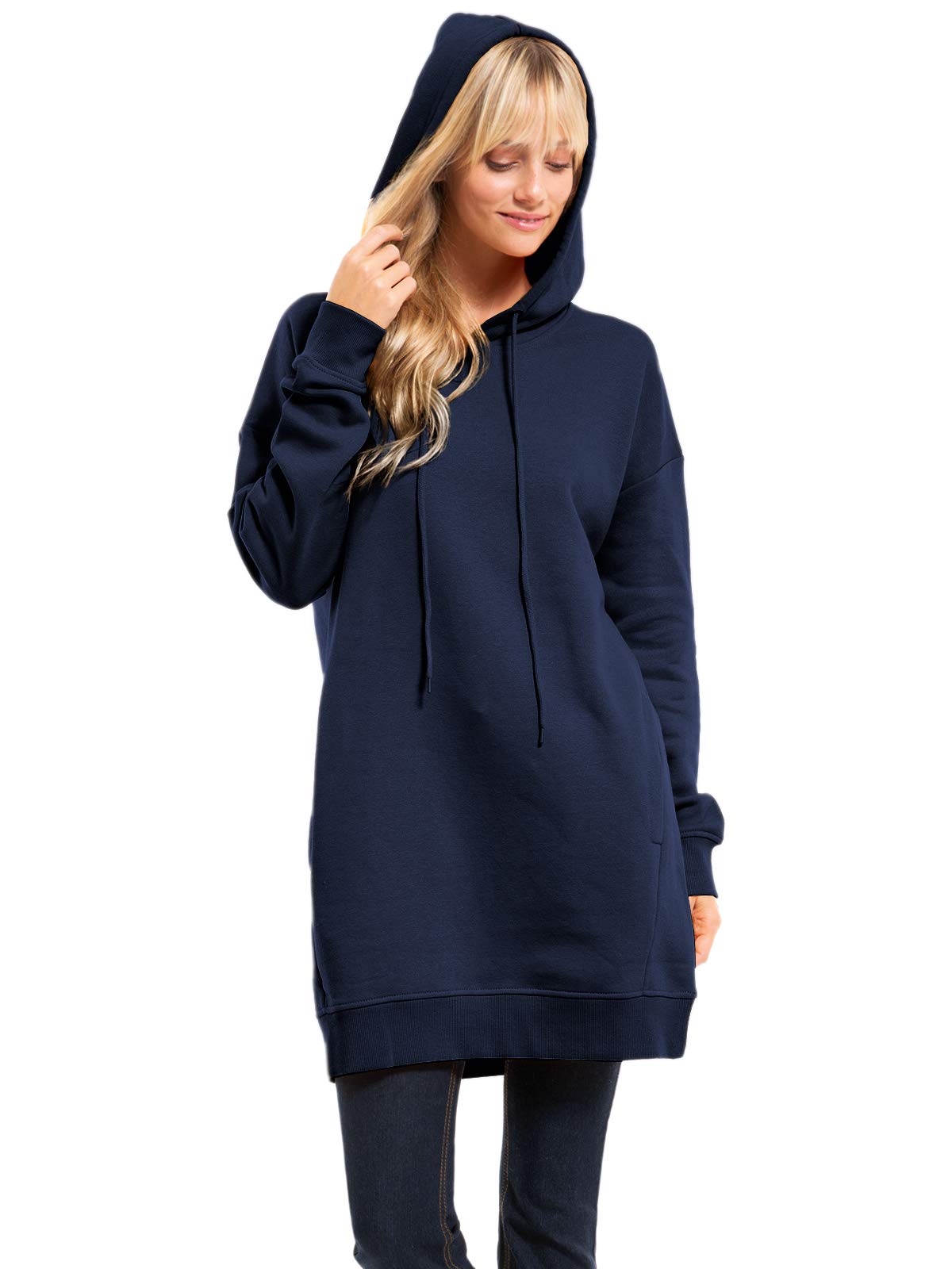 Design by Olivia Women's Casual Oversized Fleece Hoodie Sweatshirts Loose Pullover Tunic Fall Outfits S~3X Navy Blue ML