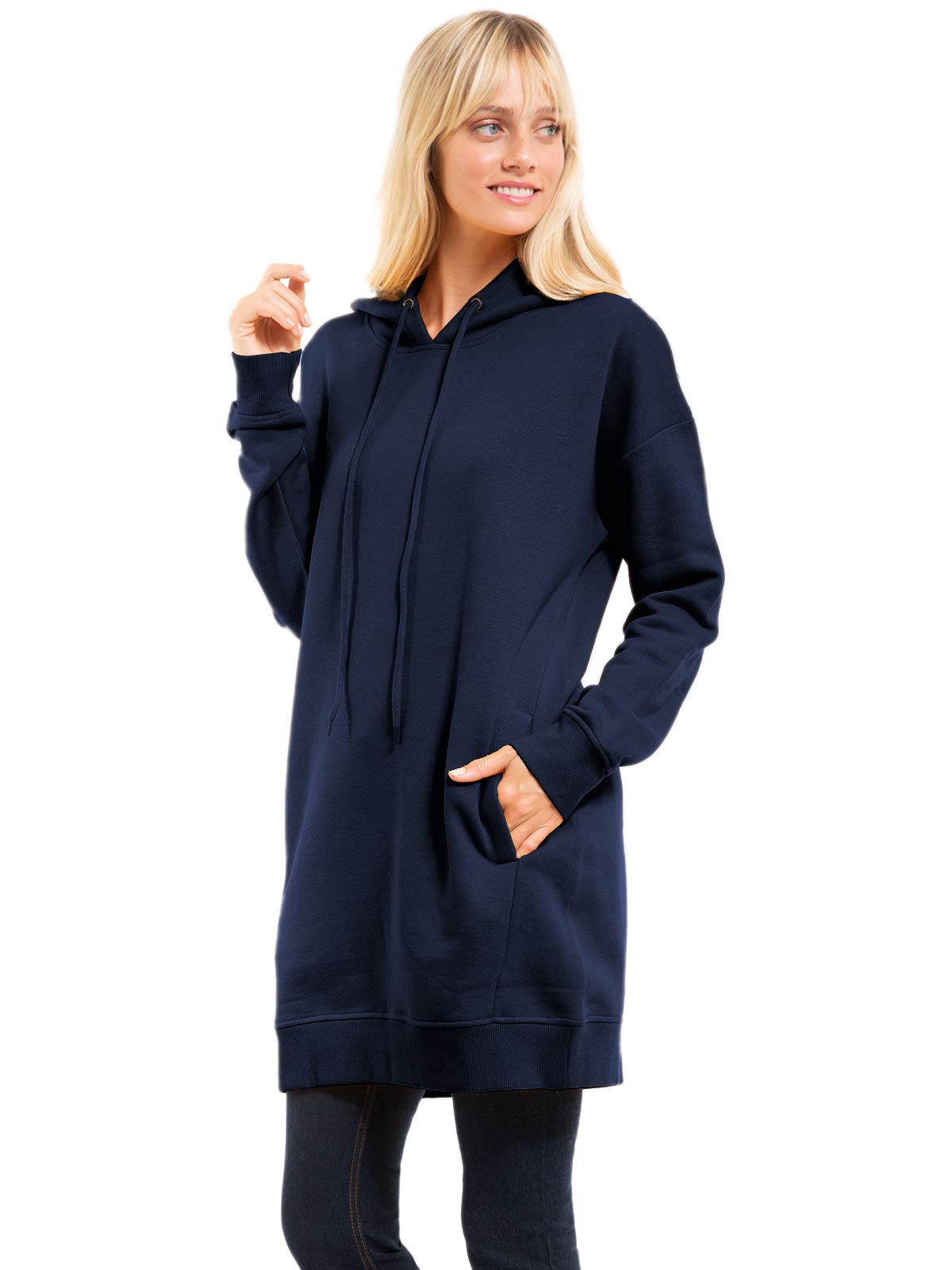 Design by Olivia Women's Casual Oversized Fleece Hoodie Sweatshirts Loose Pullover Tunic Fall Outfits S~3X Navy Blue ML