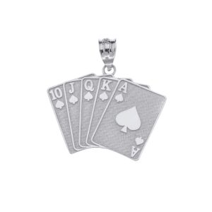 calirosejewelry sterling silver lucky royal flush of spades poker hand pendant