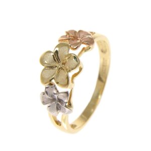 Arthur's Jewelry Solid 14k tricolor gold 6.5mm-8mm-6.5mm Hawaiian plumeria flower ring size 10