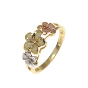 Arthur's Jewelry Solid 14k tricolor gold 6.5mm-8mm-6.5mm Hawaiian plumeria flower ring size 10