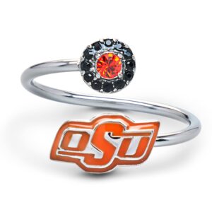 oklahoma state university jewelry for women - oklahoma state osu ring with crystals - hypoallergenic and adjustable sizes 5-12 - oklahoma state university apparel for women