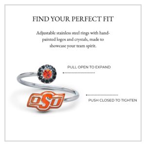 Oklahoma State University Jewelry for Women - Oklahoma State OSU Ring with Crystals - Hypoallergenic and Adjustable Sizes 5-12 - Oklahoma State University Apparel for Women