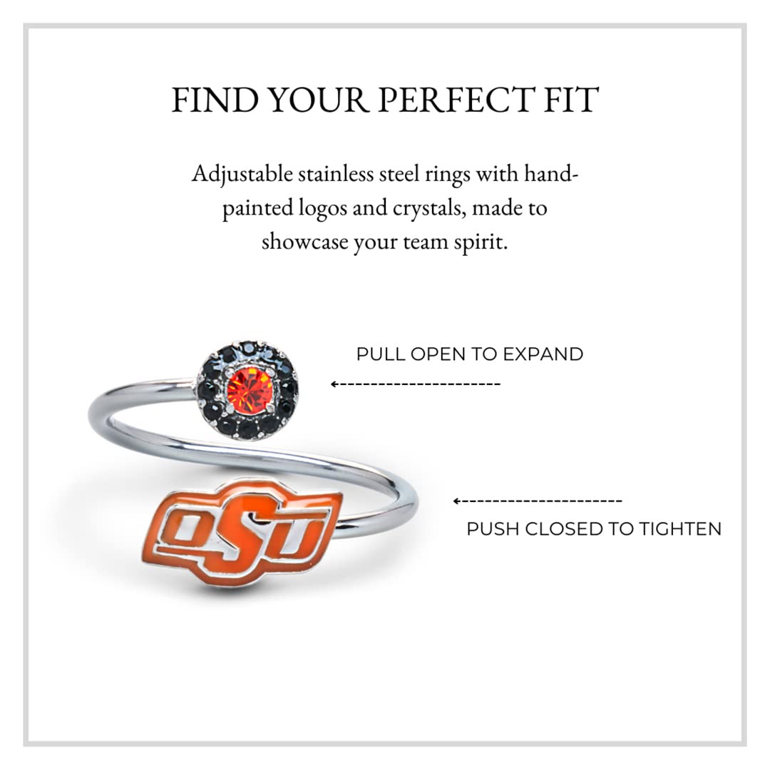 Oklahoma State University Jewelry for Women - Oklahoma State OSU Ring with Crystals - Hypoallergenic and Adjustable Sizes 5-12 - Oklahoma State University Apparel for Women