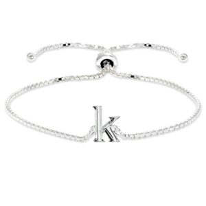 B. BRILLIANT K Initial Bracelet for Women Sterling Silver Letter Alphabet Name Personalized 925 Silver Adjustable Bracelets