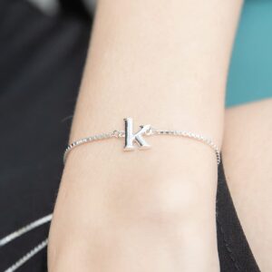 B. BRILLIANT K Initial Bracelet for Women Sterling Silver Letter Alphabet Name Personalized 925 Silver Adjustable Bracelets