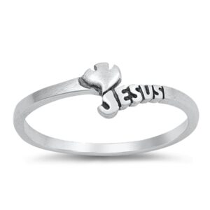 Chevron Jesus Dove Christian Love Ring Word .925 Sterling Silver Band Size 5