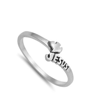 Chevron Jesus Dove Christian Love Ring Word .925 Sterling Silver Band Size 5