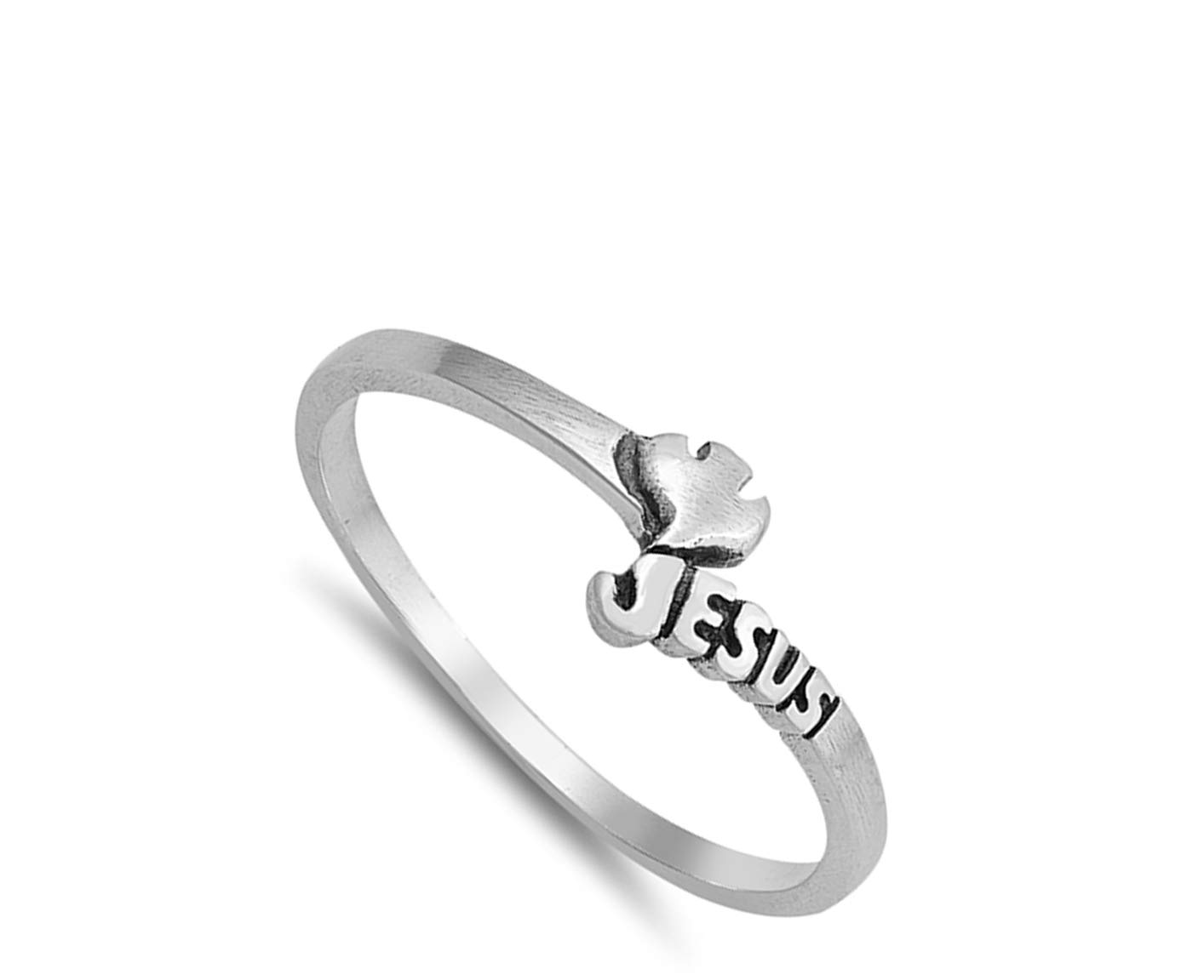 Chevron Jesus Dove Christian Love Ring Word .925 Sterling Silver Band Size 5