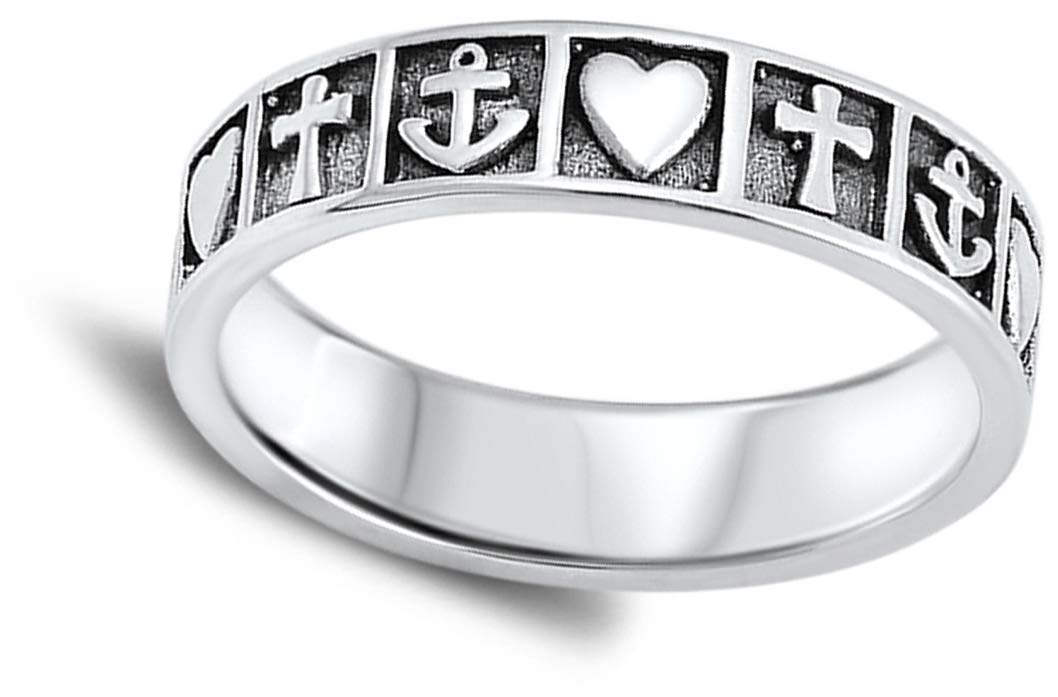 Heart Cross Anchor Life Christ Love Ring New 925 Sterling Silver Band Size 7