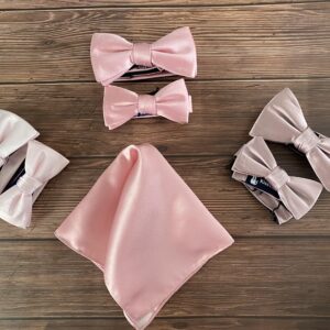 KissTies Rosy Pink Pocket Square Mens Satin Handkerchief + Gift Box