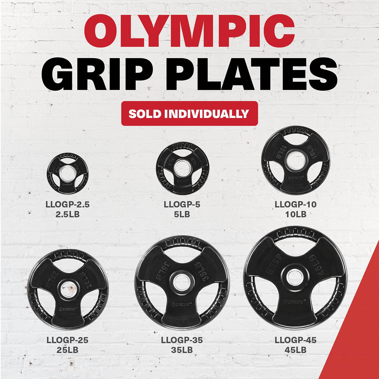 Lifeline Olympic Rubber Grip Plate - 25 lbs Black