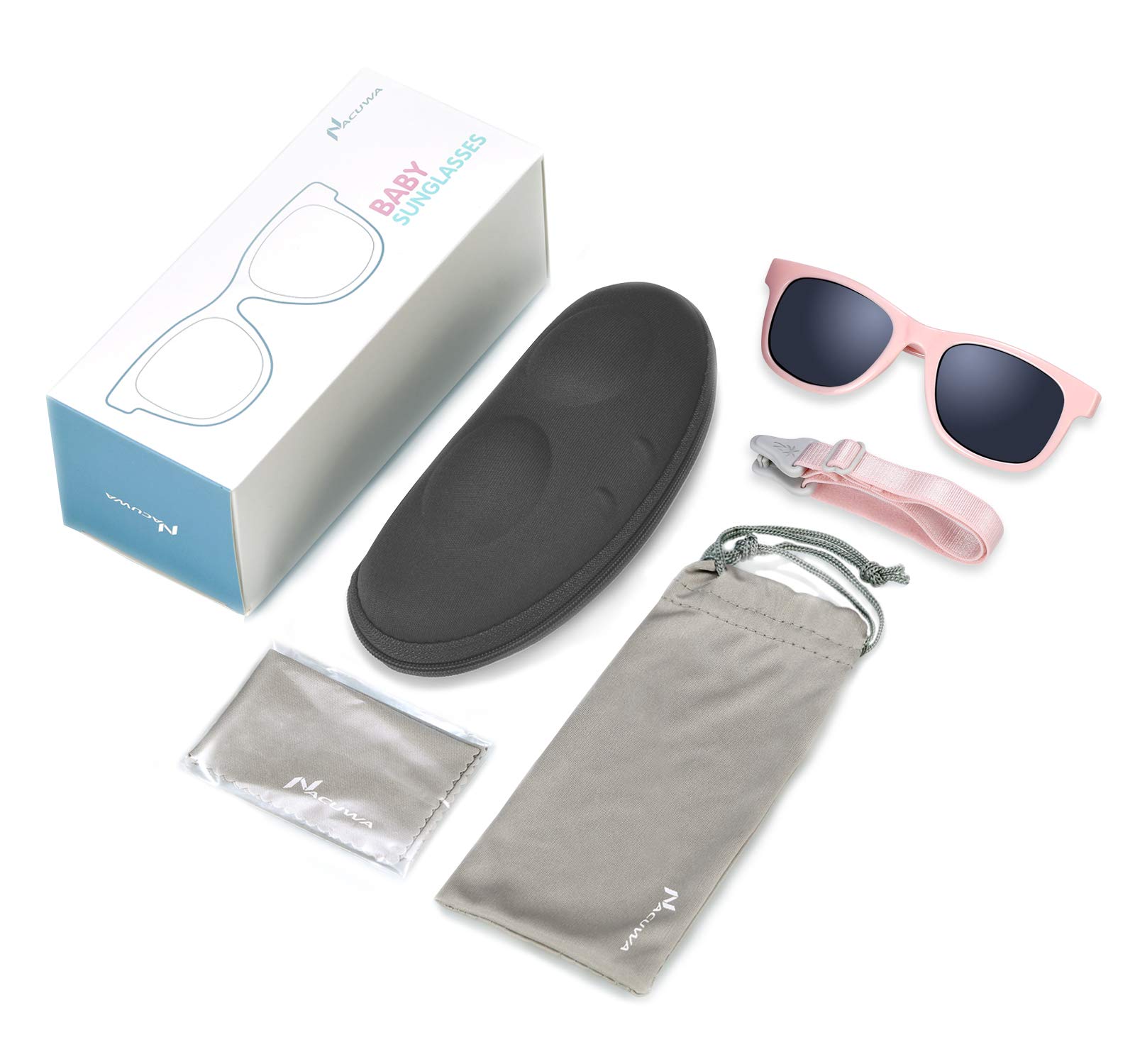 NACUWA Baby Sunglasses - 100% UV Proof Sunglasses for Baby, Toddler, Kids - Ages 0-2 Years - Case and Pouch included