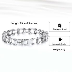 Biker Bracelet for Men by Ginger Lyne | Stainless Steel Motorcycle Chain Bracelet for Him | Silver Color Bike Chain Bracelet for Women | Fathers Day Jewelry