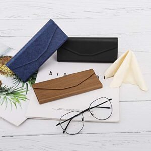 MoKo Foldable Eyeglass Case, PU Leather Portable Lightweight Sunglasses Storage Triangular Fold Case Eyewear Protector Box with Magnet Closure and Cleaning Cloth for Men Women Youth Kids, Black