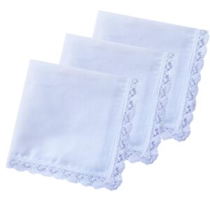 COCOUSM New Ladies White Cotton Handkerchiefs Crochet Lace Hanky -30cm