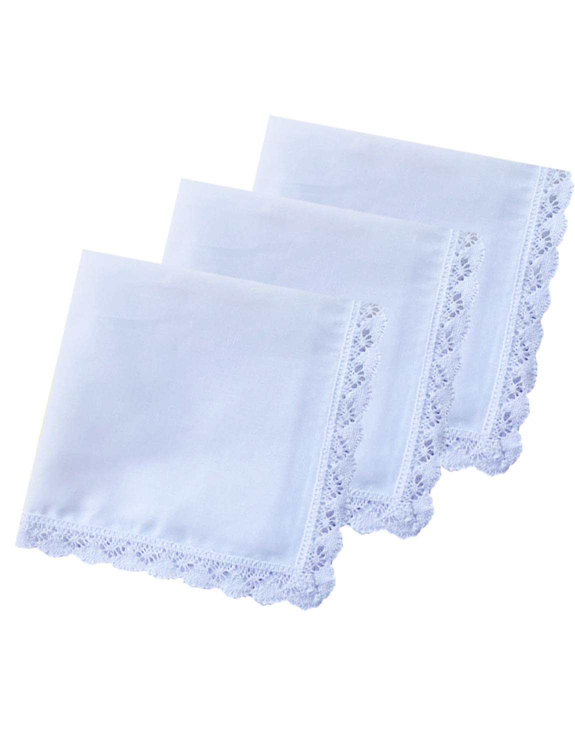 COCOUSM New Ladies White Cotton Handkerchiefs Crochet Lace Hanky -30cm