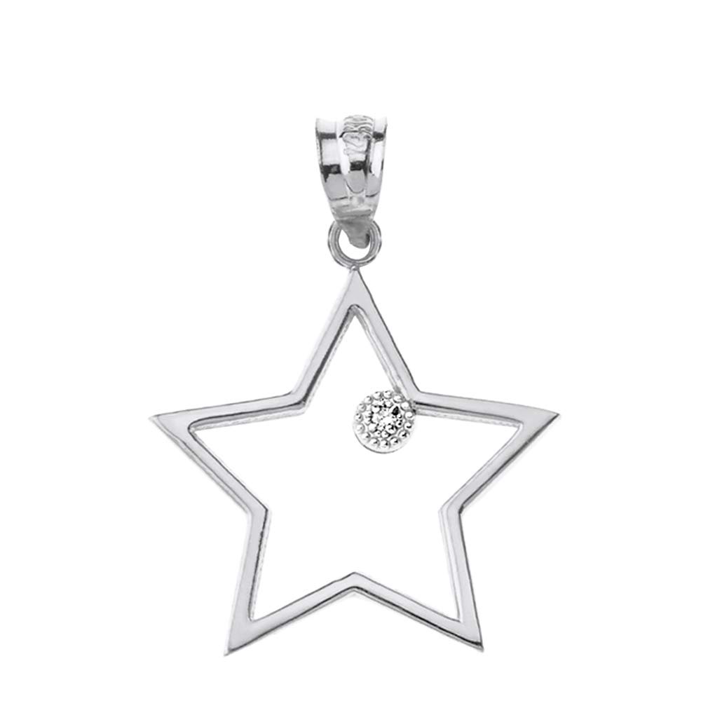 Claddagh Gold Fine 925 Sterling Silver CZ-Accented Star Outline Charm Pendant