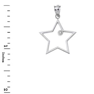 Claddagh Gold Fine 925 Sterling Silver CZ-Accented Star Outline Charm Pendant