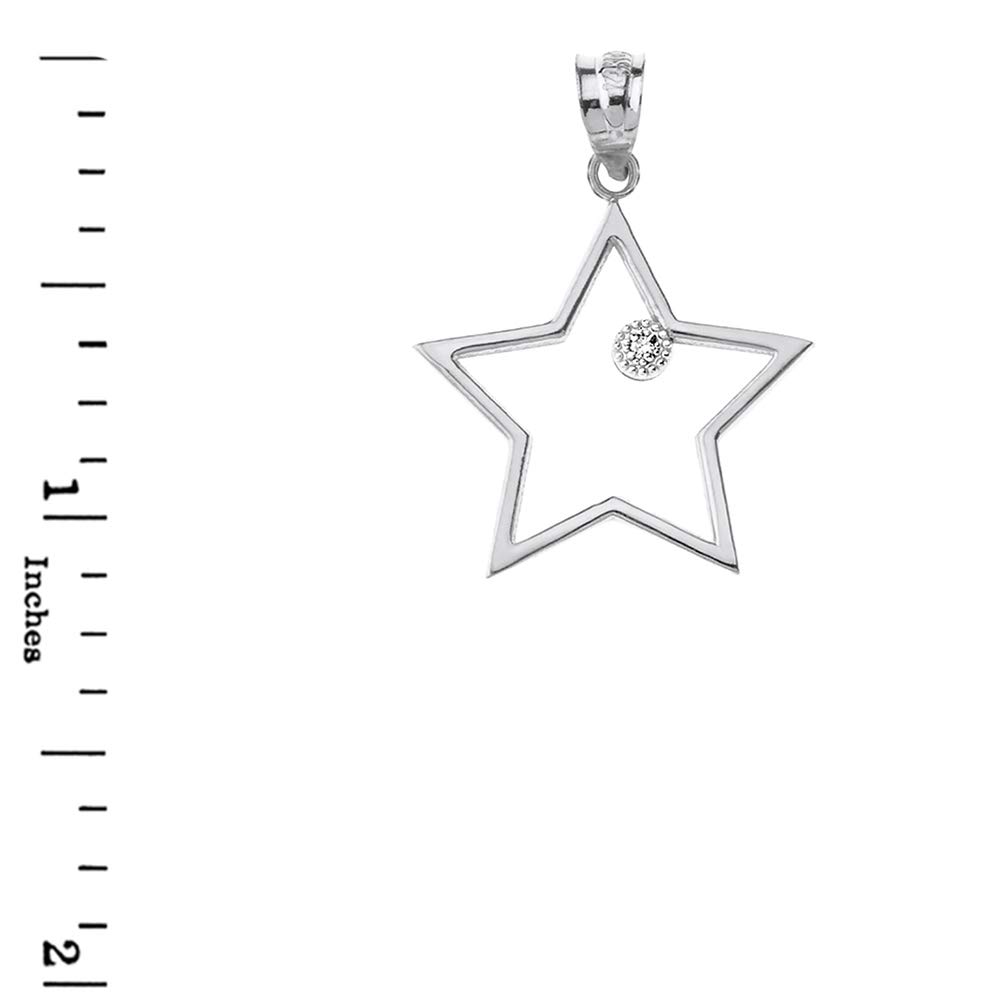 Claddagh Gold Fine 925 Sterling Silver CZ-Accented Star Outline Charm Pendant