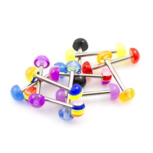 bodyjewelryonline pack of 10 straight barbells 14g with half ball colorful design