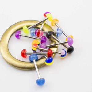 BodyJewelryOnline Pack of 10 Straight Barbells 14g with Half Ball Colorful Design