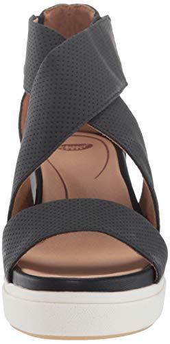 Dr. Scholl's Shoes Women's Sheena Wedge Sandal, Black Smooth Perforated, 8 M US