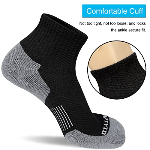 APTYID Men's Moisture Wicking Athletic Ankle Socks, Size 9-12, Black, 6 Pairs