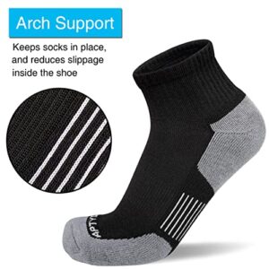 APTYID Men's Moisture Wicking Athletic Ankle Socks, Size 9-12, Black, 6 Pairs