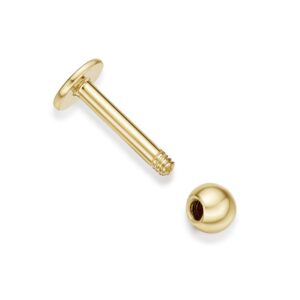 Lavari Jewelers 16 Gauge Labret Monroe Style Ball Lip Ring Stud in 14k Yellow Gold Unisex