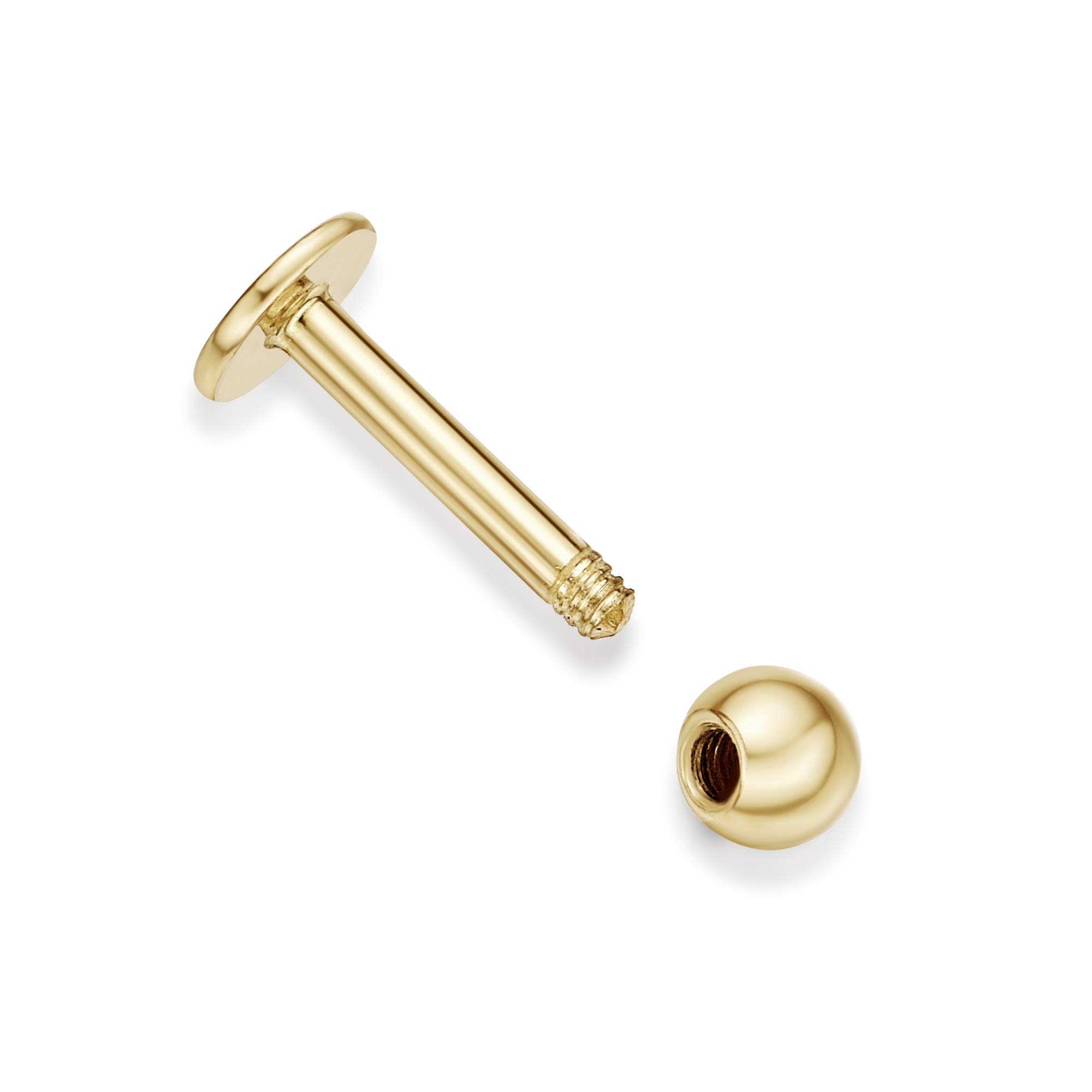 Lavari Jewelers 16 Gauge Labret Monroe Style Ball Lip Ring Stud in 14k Yellow Gold Unisex