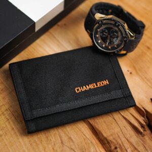 Chameleon Trifold Mens Wallet-Military Tactical Men Wallets- ID Card Holder - Canvas Thin Front Pocket Travel Wallet-Coin Zipper Pocket