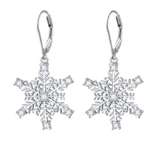 S925 Sterling Silver Snowflake Snow Dangle Drop Leverback Clasp Earrings for Women