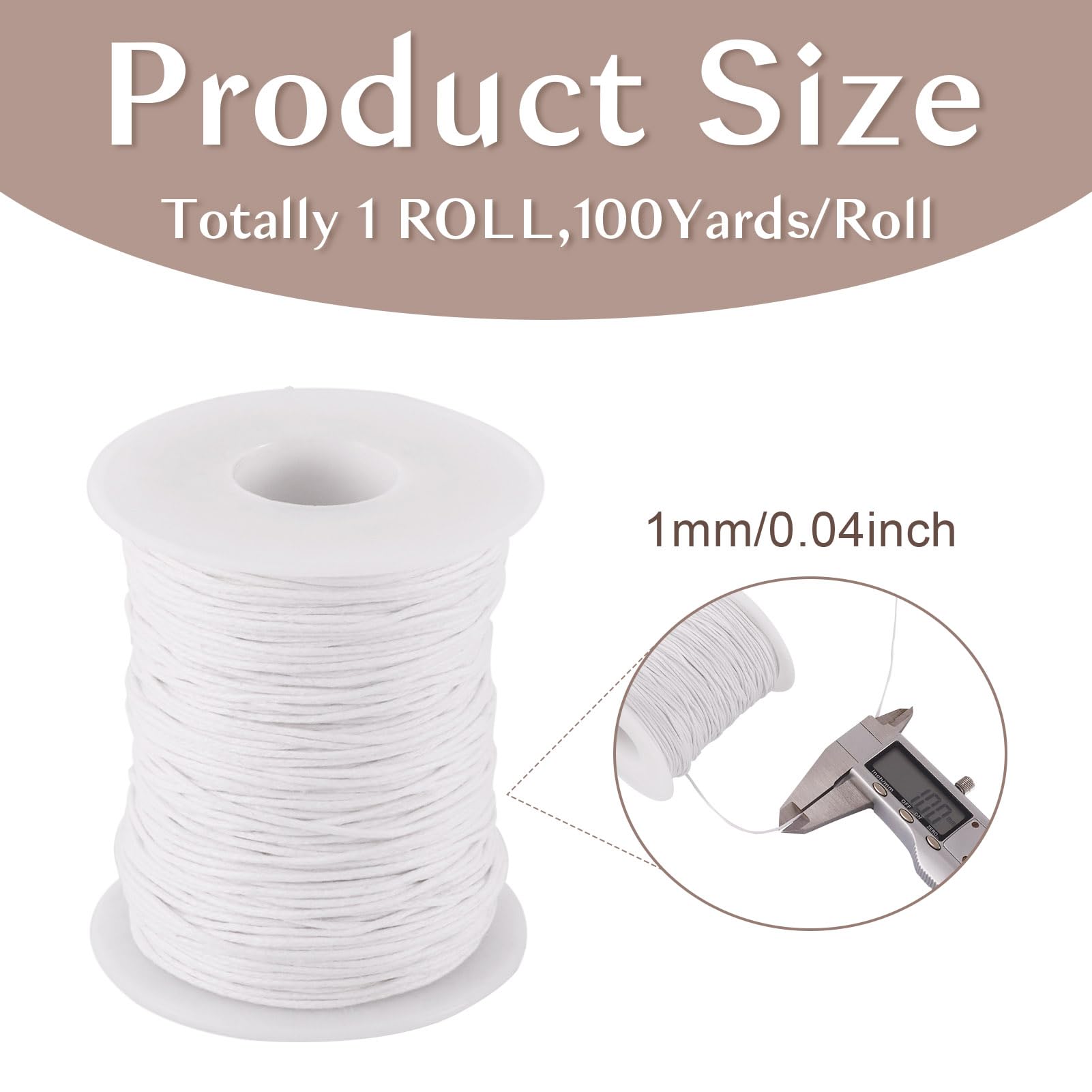 Craftdady 100 Yards 1mm White Waxed Cotton Thread Cord Macrame Bracelet Necklace Jewelry Making Beading String