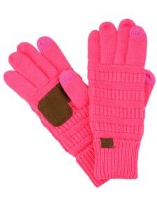 c.c unisex cable knit inner lined anti-slip touchscreen texting gloves, candy pink