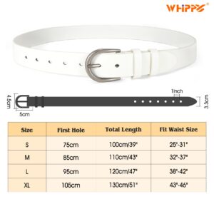 WHIPPY Women Leather Belt for Jeans Pants Dresses Fashion Ladies Western Leather Belt with Silver Buckle M White