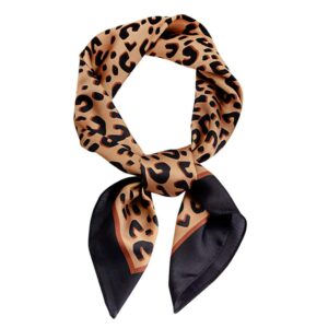 GERINLY Animal Print Scarfs for Women Leopard Neck Scarf Satin Head Scarf for Ponytail Brown Silk Purse Scarf (Leopard)