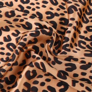 GERINLY Animal Print Scarfs for Women Leopard Neck Scarf Satin Head Scarf for Ponytail Brown Silk Purse Scarf (Leopard)